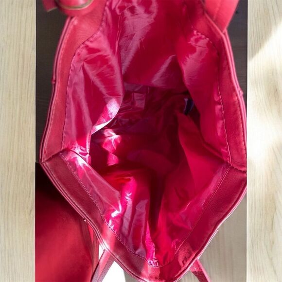 Saks Fifth Avenue Red Purple Zebra Fob Vegan Faux Leather Tote Bag - Picture 5 of 8